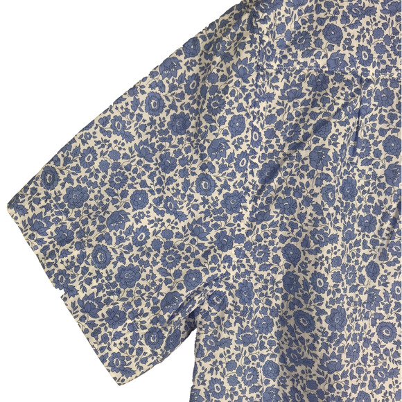 J.Crew Liberty Fabric Button Down Shirt Short Sleeve Blue White Floral Girls 14 - Picture 5 of 8